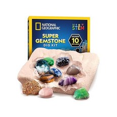 NATIONAL GEOGRAPHIC Gemstone Dig Kit - Dig Up 10 Real Gemstones and Crystals Science Kit for Kids, one option, one option, 1개