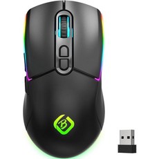 무선 게이밍 마우스 듀얼 모드 2GHz/Bluetooth 5.1 조정 가능한 4800 DPI RGB LED 백라이트 6개 버튼의 인체공학 PC Mac 노트북용 충전식 컴퓨터, Black