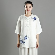 스마트글로벌 요가복SET 요가복세트 태극복 린넨 면 반팔 여성 여름 타입 중년 연공복 무술 퍼포먼스 유니폼
