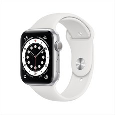 Apple 애플워치 6, 실버 알루미늄 케이스, 화이트 스포츠 밴드, 44mm, GPS