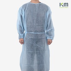 케이엠헬스케어 일회용 비멸균 격리가운 실험실가운 부직포 50벌 L / XL 블루 KM Healthcare Isolation Gown, L Blue(블루), 50개 - ap가운