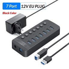 ORICO-BC1.2 충전 분배기 USB 3.0 허브 7/10/13/16 포트 On/Off 스위치 포함 12V 어댑터 지원 pc용, 협동사, 1.ABS Black 7 Port