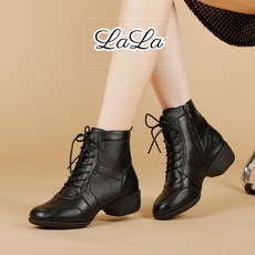 라라단스 발편한 라인댄스화 편안한 여성댄스화 하이탑 가죽 스니커즈, 블랙, 235