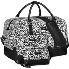 여성용 IBFUN 위켄더 가방 21인치 여행 신발칸이 달린 여행용 더플 주말 오버나이트 3PCS, B2-Canvas-Leopard, Large
