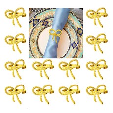 냅킨 링스 골드 실버 매듭 나비 냅킨 버클 웨딩 크리스마스 생신 냅킨링 은 Butterfly Knot Napkin Rings Serviette Buckle Silver Gold, 골드 -12PCS