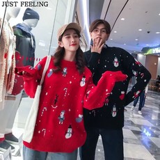 JUST FEEL!NG 빅사이즈 플리스 커플 기모 방한 방풍 니트웨어 셔츠 눈사람 스쿨 디자인 후드티