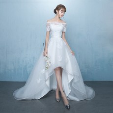 미니웨딩드레스 2019뉴타입 경량웨딩드레스 예복 신부 앞은짧고뒤는긴스타일 내추럴스타일 짧은타입 심플 공주 작은키 가을