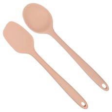 실리콘 이유식 조리도구 스파츌라 + 멀티스푼 요리스푼 미니 볶음주걱, 테라코타 로즈, 1세트, 스파츌라 L + 멀티스푼 L