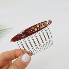 프랑스핀 호피 마블 큐빅 스톤 긴 타원 7 cm 헤어 빗핀