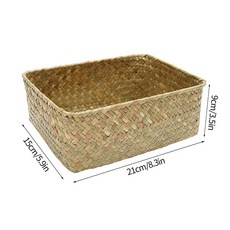 수제 씨그래스 보관 바구니 짠 빨대 등나무 위커 과일 잡화 정리함 옷장 분류 상자, L Storage Baskets 4, Khaki 21x15x9cm
