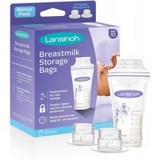 Lansinoh Breast Milk Storage Bag(펌프 어댑터 포함) 50개 수, 단일옵션