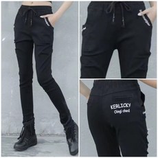 봉숙이 컬리 2024 여름 여성 스판 밴딩 배기 팬츠 여자 시원한 빅사이즈 편한 인생 캐릭터 블랙 검정 색 9부 긴 바지