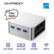 미니 PC 인텔 셀러론 쿼드 코어 N200/N100 Chateey T8 포켓 데스크탑 컴퓨터 4K WiFi5/BT4.2/1000Mbps LAN/가정/사무실 지원, WIN11 Pro, 16GB, 512GB, N100