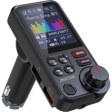 자동차용 Nulaxy FM 블루투스 송신기 핸즈프리 통화를 위한 1.8인치 컬러 화면의 강력한 마이크 자동차 어댑터 QC3.0 충전 트레블 및 베이스 사운드 음악 플레이어, Black