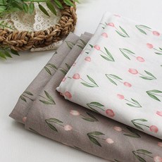 Linen Fabric 코튼 린넨천 원단 대폭 15수워싱린넨 청순한튤립, 브라운, 1개