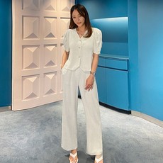 리틀마켓 퍼프 반팔자켓 밴딩 와이드 슬랙스 투피스세트 FE12B1