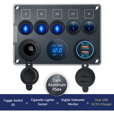 호환용 QUBEN 듀얼 USB QC3.0 소켓 충전기 LED 전압계 토글 스위치 다기능 패널 RV 요트 자동차 보트 트럭, CHINA_5KG-QD-DY-PD(Black), 1개