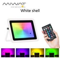 RGB LED 투광 조명 100W 50W 30W 20W IP68 방수 야외 LED RGB 스포트라이트 반사판 램프 조경 조명, White Shell, 220V 175V-265V, 1개