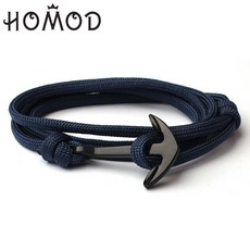 Homod 패션 블랙 앵커 팔찌 남자의 매력 서바이벌 로프 체인 가죽 팔찌 남자와 여자 보석 hight 품질|체인 & 링크 팔찌|