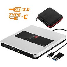 NOLYTH 외장 CD 드라이브 USB 3.0Type-C 이동용 CDdvd+-rw 버너 플레이어 라이터 CD 롬 for 노트북 맥 Mac, 상세 설명 참조0