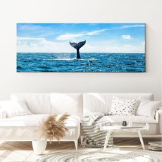 [인메이블] 고래 그림 인테리어 액자 돈들어오는 돌고래 바다 풍수지리 사진, 17.푸른하늘 고래, 중형[133X50cm], 캔버스 액자