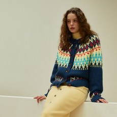 그린버터 Zigzag Nordic Alpaca Cardigan (Navy)