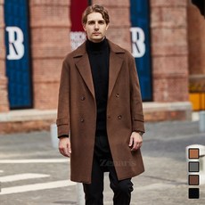Zenaris 겨울 남자 코트 캐시미어 카라넥 정장 모직 울코트 오버핏 반코트