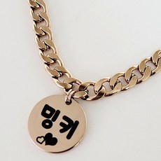 서은이네 애견이름표 인식표 강아지고양이 목걸이 굵은 써지컬스틸 체인목줄+원형 사각형, 원형골드, S, 목줄골드