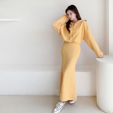 바보사랑 색감보장 크롭후드 머메이드 스커트 세트(set874) .드레스날다