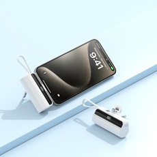 데보코 고속충전 PD 23W 일체형 슬림 보조배터리 5000mAh, 화이트, 아이폰(8PIN)