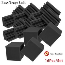 어쿠스틱 폼 고밀도 코너 유닛 패널 12 개 12x12x24 베이스 트랩 + 4 15x15x15 큐브 조합 난연성 16, 04 그레이