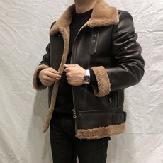 더반트 남성 퍼트리밍 오버핏 양털 가죽 라이더 무스탕 재킷