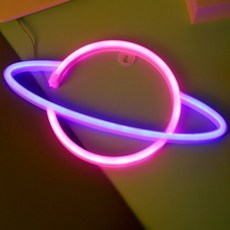 데코브라더스 LED 로켓 행성 네온사인 조명, 행성(핑크블루)