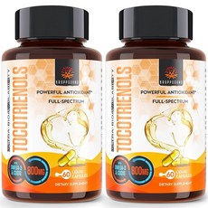 Kroppssund 토코트리에놀 800mg 보충제 | 비타민 E 풍부 심혈관 항산화 세포 에너지 생산 - 액체 캡슐 120정, 60 Count (Pack of 2), 2개, 60정