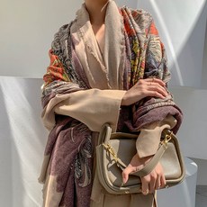 캐시미어머플러 에스닉스타일 네팔 물끓이기 양모 스카프 여성겨울 프린팅 슈퍼빅사이즈 캐시미어 숄 겸용