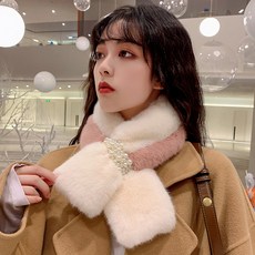 프레쉬영 겨울머플러모음 목도리 여성 퍼카라 진주 토끼털 방모 패치워크 넥워머 넥케이프 페이크카라