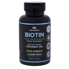 Naturalistix Biotin 비오틴 코코넛 오일 Extra Strength 10000mcg 120캡슐, 1개