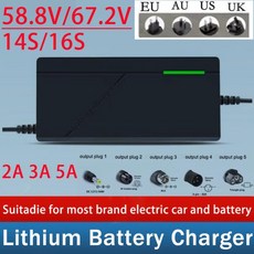 밸런스충전기 이온 충전기 18650 21700 배터리 고속 지능형 52V 60V 2A 3A 5A 14S 58.8V 67.2V, 01 번들 1, 03 미국, 03 58.8V 14S Li-ion 2A