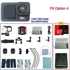 액션캠 와이파이 액션 듀얼 마이크 4K60FPS 2 스포츠 48MP 줌 방수 8X 30M EIS LCD 170D 스크린 카메라 인치 F6W 무선 터치 5K, F6 Option 4_Option Add Bag