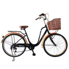 [지멘스 자전거] 여성 자전거 Fresh 클래식 24인치 26인치 7단변속 스테인리스볼트 알루미늄 핸들 자전거, 블랙골드
