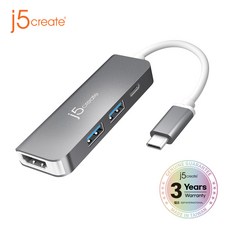 [j5create] JCD371 USB-C to HDMI & USB 3.1 멀티허브 5in1, 단품 - javsj-ddc