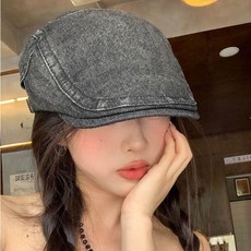빈티지 무드 러블리 디자인 조절 스트랩 데님 베레모