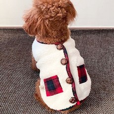 애완견 귀여운 겨울옷 털옷 애견옷 체크 하네스 조끼, 화이트*M, 화이트M, 1개