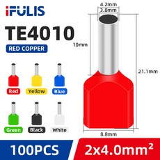 TE0508 TE 508 TE2508 관형 크림프 터미널 전선 절연 터미네이터 블록 코드 엔드 커넥터 크림핑 터미널, Yellow, 100개