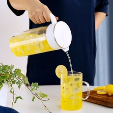 내열유리물병 1.4리터 (1400ml) 냉장고물병 환경호르몬안전 3단분리형 세척편리함 세련된디자인, 1400ml, 화이트 물병