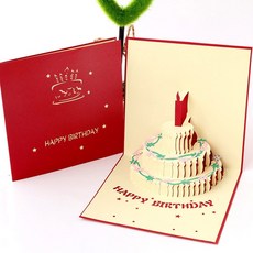 3D 입체 생일 축하 팝업 카드 촛불 케이크 초대장 파티 편지지, 레드