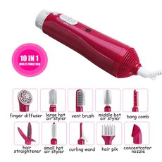 핫 에어 브러쉬 10 in 1 원 스텝 헤어 드라이어 및 핫 에어 브러시 스트레이트 닝 브러쉬 및 컬리 헤어 스타일러 여행 인스턴트 스타일링|헤어 드라이어|, 1개, WHITE, 단일