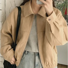 핏몬 여성 카라 스웨이드 오버핏 세미크롭 긴팔 자켓