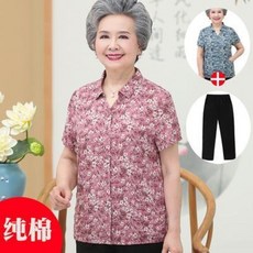 중년여성의류 엄마옷 미시 할머니 여성복 엄마 여름 꽃잔디 셔츠에 저고리 반팔 부인 순면 셔츠