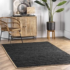 Koda 솔리드 가죽 평직 러그 8'x 10 ' 검은 색, 본상품